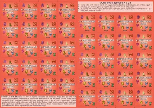 VYJMENOVANÁ SLOVA P,S,V,Z - naučné laminované kartičky