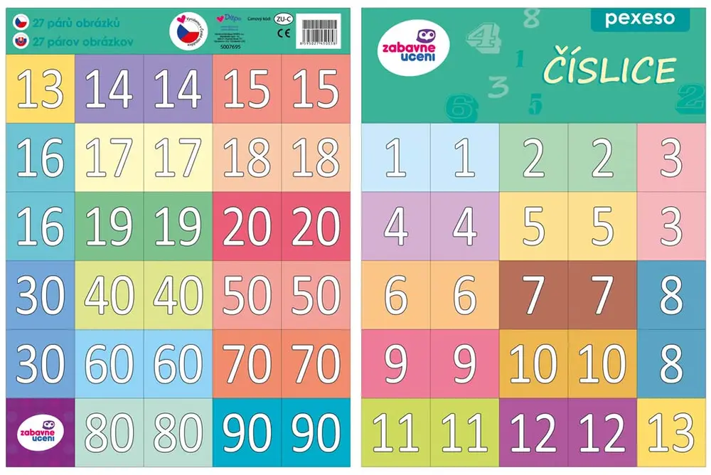 ČÍSLICE od 1 do 20 s desítkami od 10-90 - pexeso