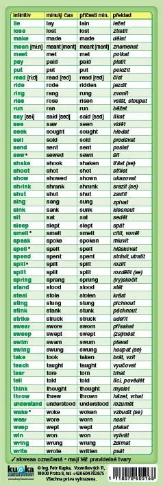NEPRAVIDELNÁ SLOVESA ANGLIČTINA - laminovaná záložka