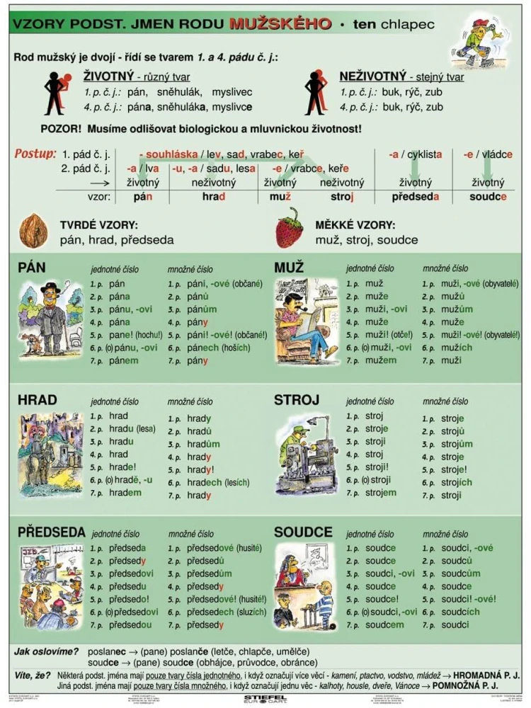 PODSTATNÁ JMÉNA VZORY - naučná laminovaná tabulka A4