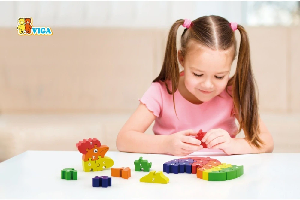 DŘEVĚNÉ 3D PUZZLE s PÍSMENY a ČÍSLY - KOHOUT