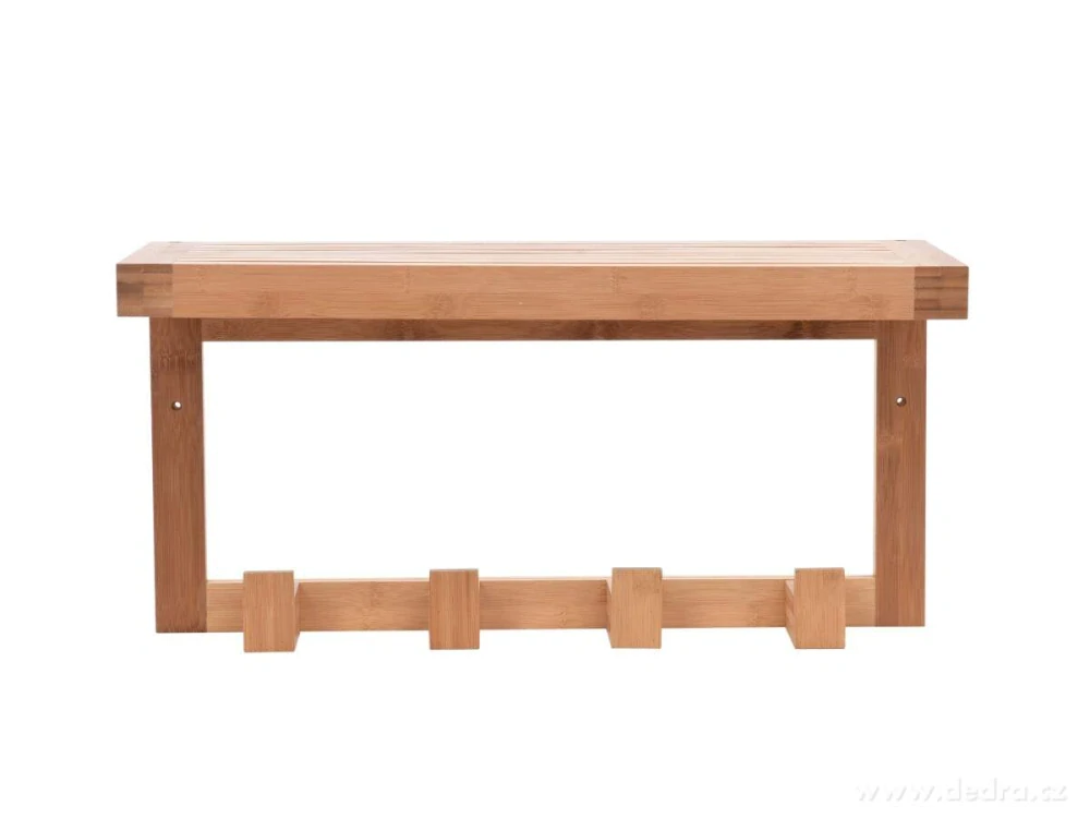 NÁSTĚNNÁ POLICE z BAMBUSU se 4 HÁČKY  - 61 cm