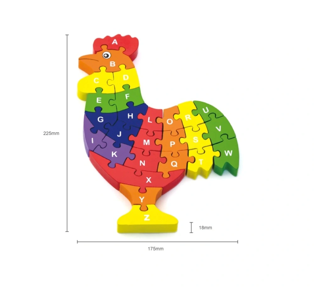 DŘEVĚNÉ 3D PUZZLE s PÍSMENY a ČÍSLY - KOHOUT