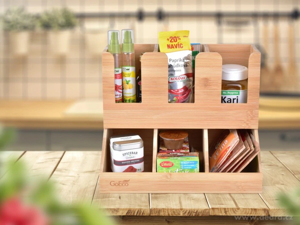 BAMBUSOVÝ ORGANIZÉR do KUCHYNĚ na čaje a kávové kapsle