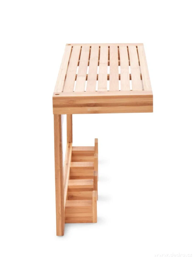 NÁSTĚNNÁ POLICE z BAMBUSU se 4 HÁČKY  - 61 cm