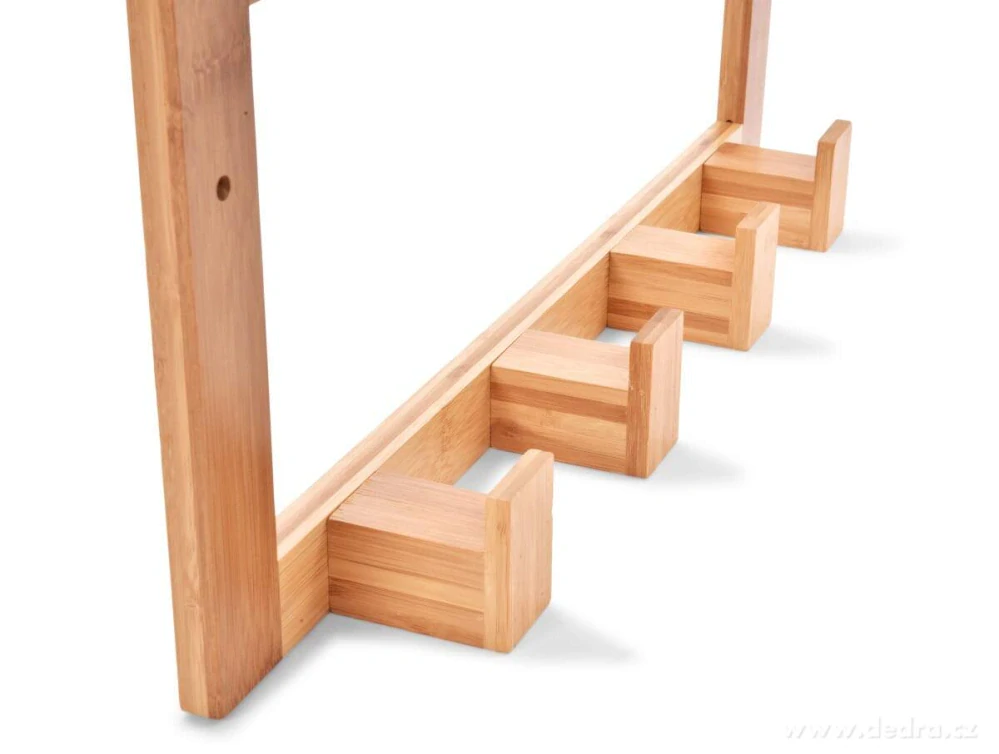 NÁSTĚNNÁ POLICE z BAMBUSU se 4 HÁČKY  - 61 cm