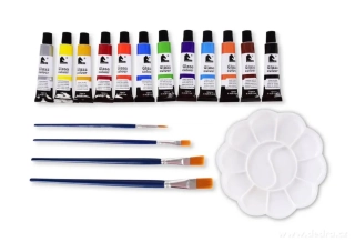 SADA 12 OMYVATELNÝCH BAREV na SKLO + 4 ŠTĚTCE + 1 PALETA