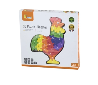 DŘEVĚNÉ 3D PUZZLE s PÍSMENY a ČÍSLY - KOHOUT