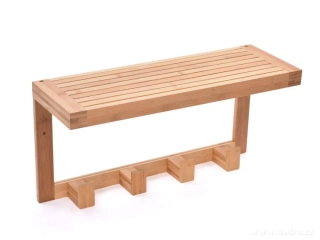 NÁSTĚNNÁ POLICE z BAMBUSU se 4 HÁČKY  - 61 cm